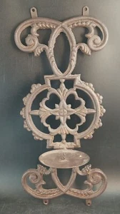 GOTHIC CAST IRON SCONCE WITH FOLD-DOWN CANDLE SHELF , VINTAGE EUC & 16" TALL OBO - Picture 1 of 4