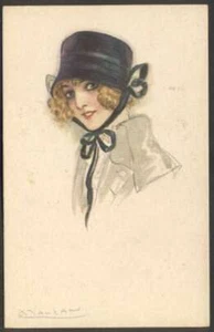 Art Mauzan Woman Profile w Black Hat Italy Postcard #229-5 - Picture 1 of 2