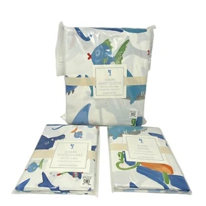 Pottery Barn Kids Shark FULL/QUEEN Duvet Cover 2 Pillowcases Fish Ocean 3pc SET - Picture 1 of 11