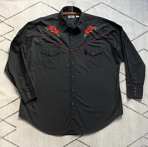 Herren XXL Western Hemd Schwarz Druckknopf Hemd Rose Bestickt Ely Diamond - Bild 1 von 9