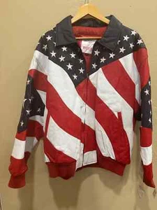 Vtg 90s Michael Hoban WHEREMI American Flag Leather Jacket Size XL NWT RARE - Picture 1 of 4