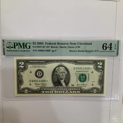FR#1937-D $2.00 Star Note,Binay/Radar &⭐️PMG MANY MORE 0’S&1’S Take A Lqqk - Image 1 of 3