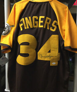ROLLIE FINGERS AUTOGRAPHED MITCHELL AND NESS JERSEY SZ L NWT JSA (NO CARD) Hof