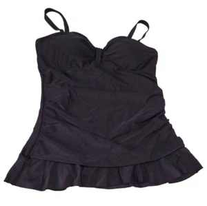 Women Tankini Top Swimwear Ruffle Hem Bating Suit Tummy Control Black X-Large - Picture 1 of 11