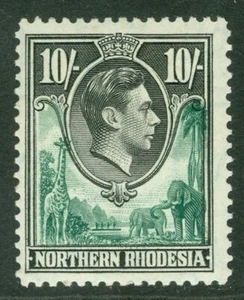 SG 44 Rhodesia del Norte 1938-42. 10/- verde y negro. CAT £70 sin montar como nuevo - Imagen 1 de 1