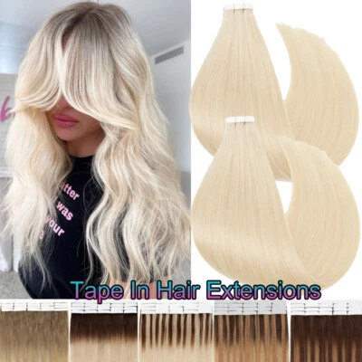 Extensiones de cabello humano 100 % Remy 100 g de cinta en pegamento REAL GRUESO CABEZA COMPLETA 14-24 pulgadas Foto 1 de 4