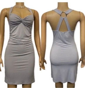 Chesley Halter Dress Gray padded cross strap and ring back rushing front size M - Picture 1 of 13