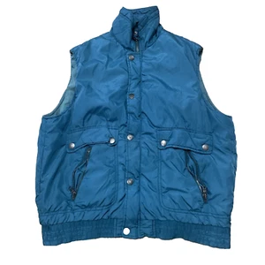 DKNY VTG 90s Crop Vest Men L Teal Y2k Streetwear Tech Zip Snap Gorpcore 44in - Picture 1 of 18