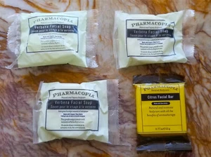 Four - PHARMACOPIA Facial Soap Bars ~ 3x Verbena/Green Tea + 1 Citrus - Picture 1 of 3
