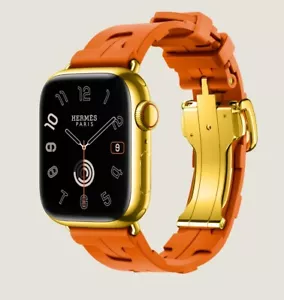 24K Gold Apple Watch SERIES 9 HERMES 41mm Orange KILIM HERMES Band CUSTOM - Picture 1 of 4