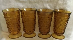 4 INDIANA Whitehall Colony Cubist/Cube Green Glass Iced Tea Tumblers Footed - Picture 1 of 4