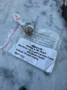 RBP6148 'Always in my Heart' Carnelian Fused with Genuine Quartz on rhodium Sz6 - Picture 1 of 1