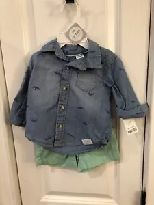 NWT Carters Size 9M Two Piece Set Button Down Shirt And Shorts  Sku WR Dinosaurs - Picture 1 of 4