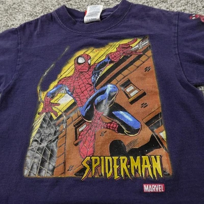 VTG Spiderman Shirt Boys 4T Blue Marvel Superhero Graphic Tee Y2K 00s Youth Kids - Image 1 of 4