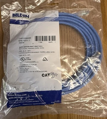 Belden C601106020 Cat6 Patch Cord 20ft Blue Pack Of 4 - Image 1 of 2