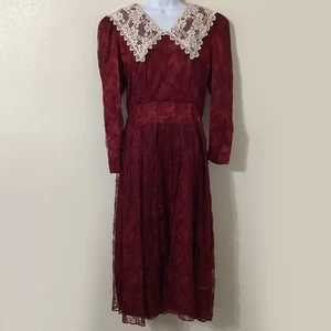 Gunne Sax Vintage 80s Victorian Gothic Prairie Cottagecore Lace Collar Dress 9 - Bild 1 von 8