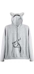 Damen Katzenohren Hoodie Baumwollmischung GRAU XL - Bild 1 von 3