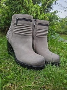 Sam Edelman Women’s Gray Suede Ankle Boots Size 8 Side Zipper Block - Bild 1 von 4