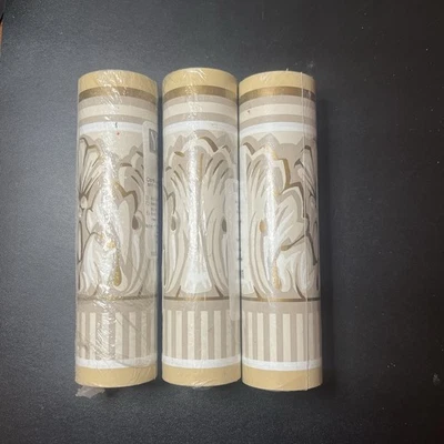 3卷约克预粘贴壁纸边框巴洛克灵感金色奶油色米色叶子 — 第 1/4 张图片