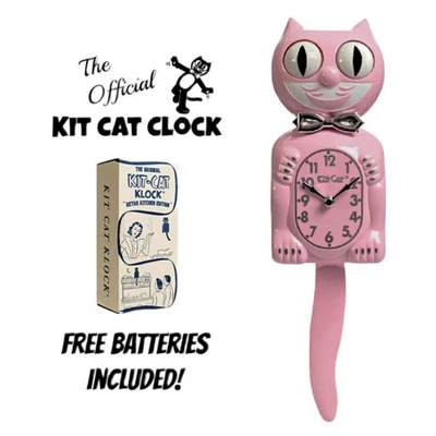 RETRO KITCHEN KIT CAT CLOCK 15.5" Pink Kit-Cat Klock MADE IN USA Free Battery - Image 1 of 4
