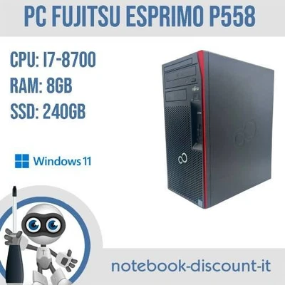 Fujitsu Esprimo P558 PC DESKTOP  Cpu i7-8700 Ram 8gb SSD 240gb Win11Pro  GRADO B - Immagine 1 di 4