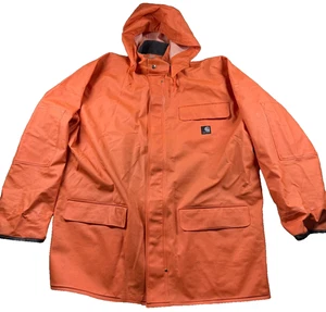 Carhartt CT640RG Rain Jacket XL Tall Orange PVC Workwear Hooded Waterproof Coat - Picture 1 of 9