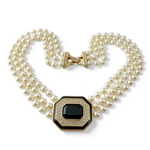 Collar Vintage Swarovski SAL Imitación Vidrio Perla Cristal Negro Estrás Cuentas - Imagen 1 de 12