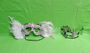 WOMEN'S METAL MASQUERADE & SEQUINE FEATHERED MASK EYEMASK  - Picture 1 of 8
