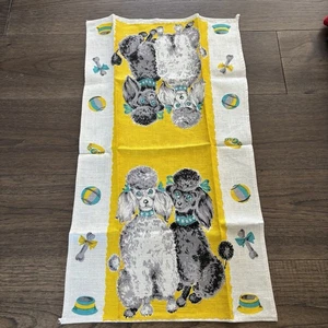 Vintage MCM Pariser Druck Leinen Küche Geschirrtuch 2 Pudel - Bild 1 von 5