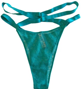 Bragas brasileñas Victoria's Secret verde azulado con bandas cintura encaje talla XL transparentes lisas - Imagen 1 de 7