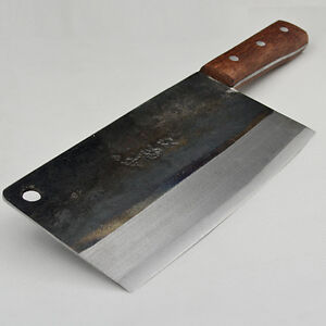 Forged Carbon Steel Traditional Cleaver Knife Kitchen Chef Slice Chop Wood Handl