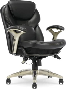 SERTA 44186 EXECUTIVE OFFICE DESK CHAIR W/ LUMBAR SUPPORT, BLACK BONDED LEATHER - Picture 1 of 12