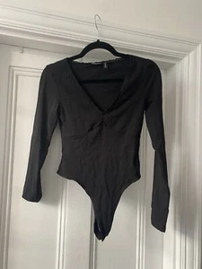 ASOS Black V-Neck Lace Trim Thong Bodysuit - Size 8 - Picture 1 of 7