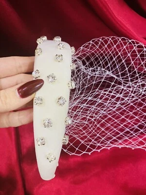 Faixa de cabeça véu gaiola feito à mão com cristais véu francês estilo vintage - Imagem 1 de 4