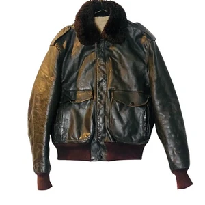 Vtg Brown Leather A-2 Flight Bomber Aviator Jacket Mens 46 Sherpa Excellent Cond - Picture 1 of 16