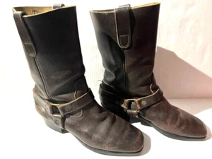 Vintage Mens Brown Leather Motorcycle Riding Harness Boots sz 9 Square Toe - Picture 1 of 1
