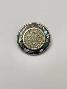 Inlaid Medallion Sterling Silver Teotihuacan Temple Dragon Pendant Brooch Pin - Picture 1 of 7