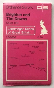 Vintage Ordnance Vermessungskarte Nr. 1968 Brighton & The Downs 1:50.000 datiert 1980 - Bild 1 von 2