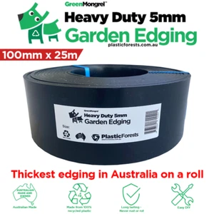 Heavy Duty Garden Edging-100mm x 25m x 5mm thick-Black-Recycled plastic-Aus Made - Picture 1 of 12