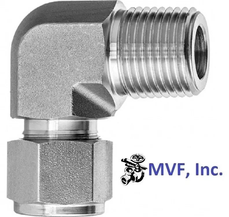 Male Elbow 3/8" Tube OD x 1/2" Male NPT 316 Stainless HSME ALM6-8N-SS - Image 1 of 4