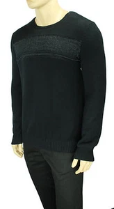 CALVIN KLEIN CREW NECK BLACK REFLECTIVE MARLED STRIPE PULLOVER SWEATER L $98 - Picture 1 of 3