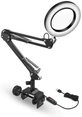 5X Lupa USB 3 Colores LED Iluminado Lámpara de Mesa para Leer Reelaboración Foto 1 de 4