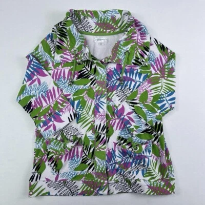 Passports Women’s Size Medium Snap Buttoned Coat Collared Jacket Tropical Top - Image 1 of 4