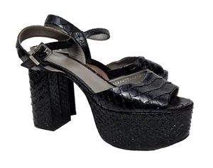GINA Mujer Precioso Zapato Negro Plataforma Tacón Bloque Hebilla Punta abierta EU 40 UK 7 - Imagen 1 de 10