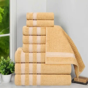 Zero Twist Cotton Ribbed Geometric Border Absorbent 500 GSM 9-Piece Towel Set - Picture 1 of 86