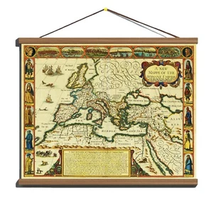 Ancient Old 1626 Antique Map of the Roman Empire; Cotton Canvas, Wooden Hanger - Picture 1 of 16