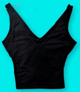 Women's V Neck Tank Top Cropped Size XS COMFY/ SOFT Black NWT Deep V Neck Crop - Picture 1 of 5