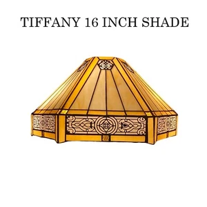 Tiffany Yellow Hexagon style 16 inch Handcrafted Art Stained Glass Shades only - Picture 1 of 4