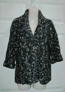 Susan Bristol Large L Sweater Cardigan Women Gray Blue Black Tweed Pattern New  - Picture 1 of 10