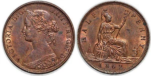 GREAT BRITAIN 1/2 PENNY 1862  KM# 748.2 UNC!!!! - Imagen 1 de 1